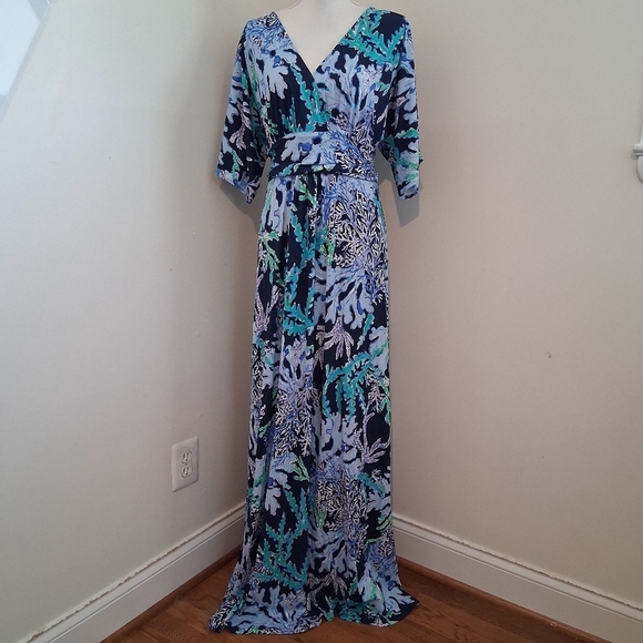 Lilly Pulitzer Parigi Maxi Dress Deep Indigo Swish Sway Navy Blue Size L NWT - Picture 2 of 9